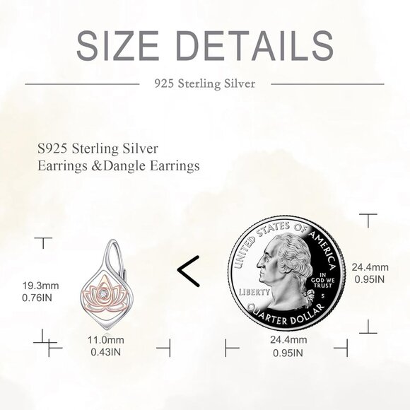 Women's Sterling Lotus Silver Gold Dangle Hoop Leverback Comfortable Earring - Picture 4 of 6